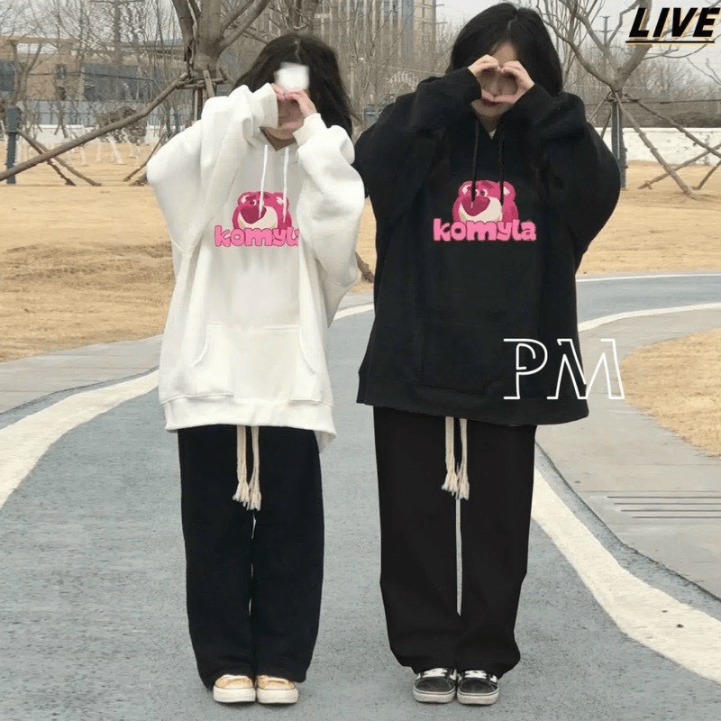 Áo Hoodies Nữ Gấu Hồng Vải Nỉ Mềm Form Rộng 3 Màu Siêu Hot NEW UNISEX