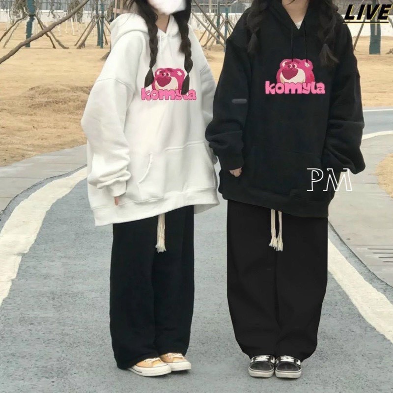 Áo Hoodies Nữ Gấu Hồng Vải Nỉ Mềm Form Rộng 3 Màu Siêu Hot NEW UNISEX