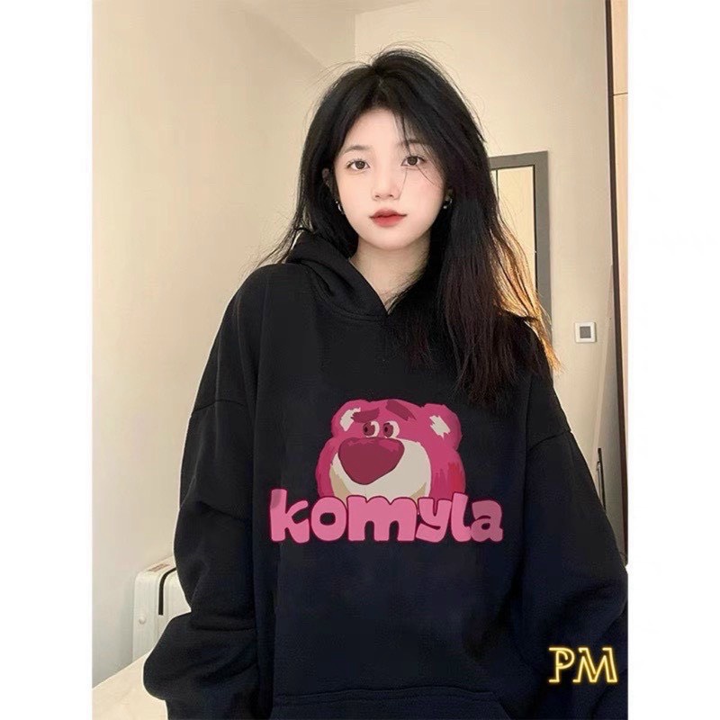 Áo Hoodies Nữ Gấu Hồng Vải Nỉ Mềm Form Rộng 3 Màu Siêu Hot NEW UNISEX