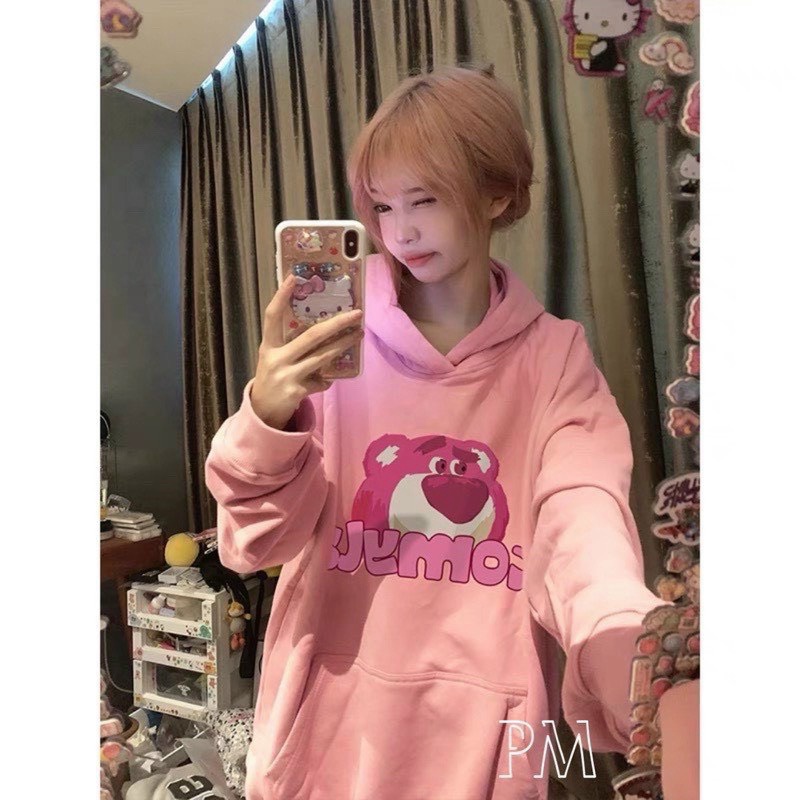 Áo Hoodies Nữ Gấu Hồng Vải Nỉ Mềm Form Rộng 3 Màu Siêu Hot NEW UNISEX