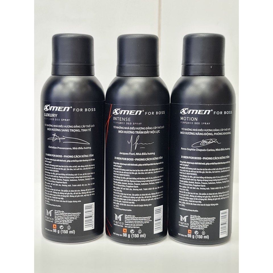 Xịt Khử Mùi Nam Hương Nước Hoa XMen For Boss Intense Luxury Motion 150ml