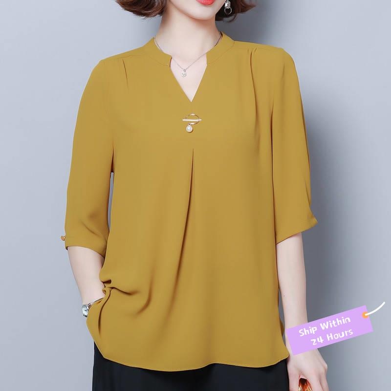 O n Ki u ba 'nh be' nh be o H n Qu c Th / Trang Kho c Áo Khoác Cardigan Len Voan Tay Lửng Phong Cách Phương Tây Thời Trang Xuân Hè Mới Dành Cho Phụ Nữ Trung Niên Áo Sơ Mi Ngắn Che Bụng Dáng Rộng Thời Trang