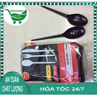 Muỗng nhựa đen cao cấp 1 gói 100 cái an toàn