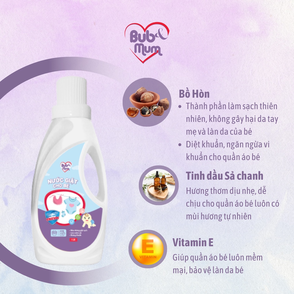 Nước giặt Enzym cho bé sạch khuẩn, mềm vải 1000ml BuB&MuM