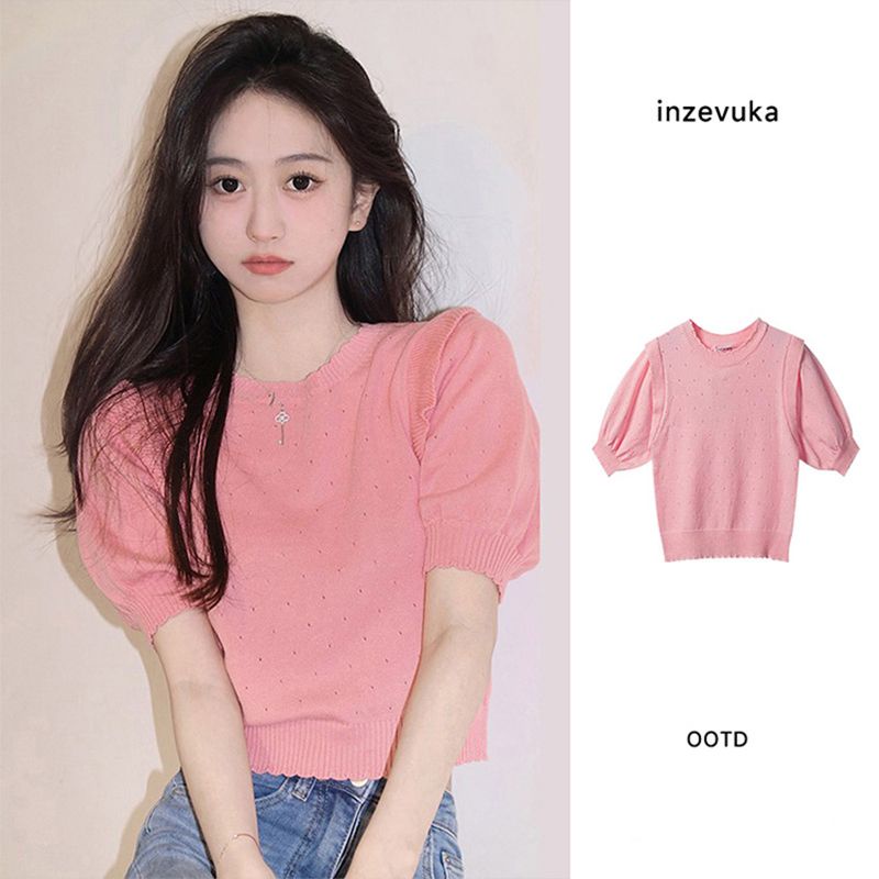 Áo Dệt Kim Tay Phồng Thời Trang Hàn Quốc Dành Cho Nữ