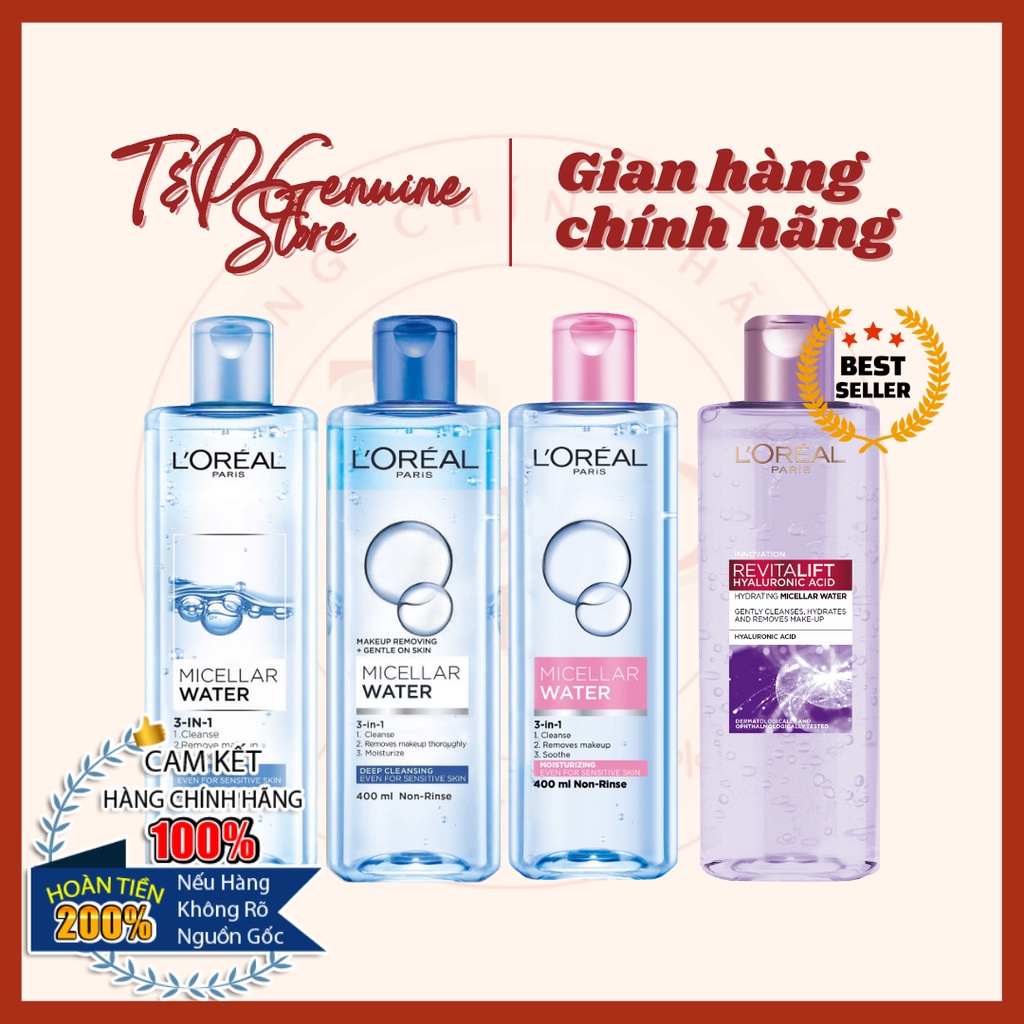 Nước tẩy trang LOreal Paris Micellar Water 400ml - 🌟Tươi mát ✌️Sạch sâu ✨Nhạy cảm 💫Siêu cấp ẩm