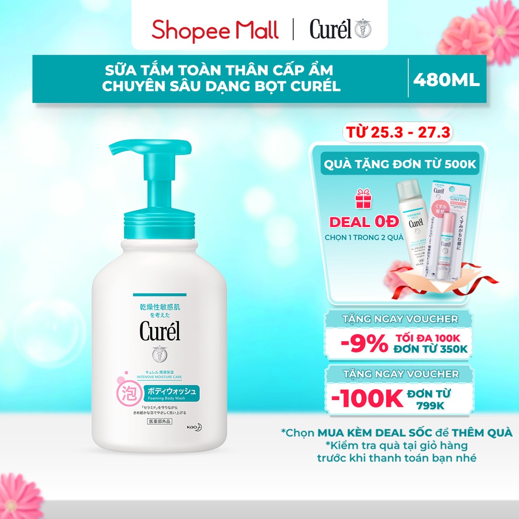 Sữa tắm toàn thân cấp ẩm chuyên sâu dạng bọt Curel 480ml