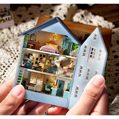 Kèm Keo dán gỗ - Mô hình nhà gỗ lắp ráp búp bê Dollhouse DIY - D031 D032 Mini House Series