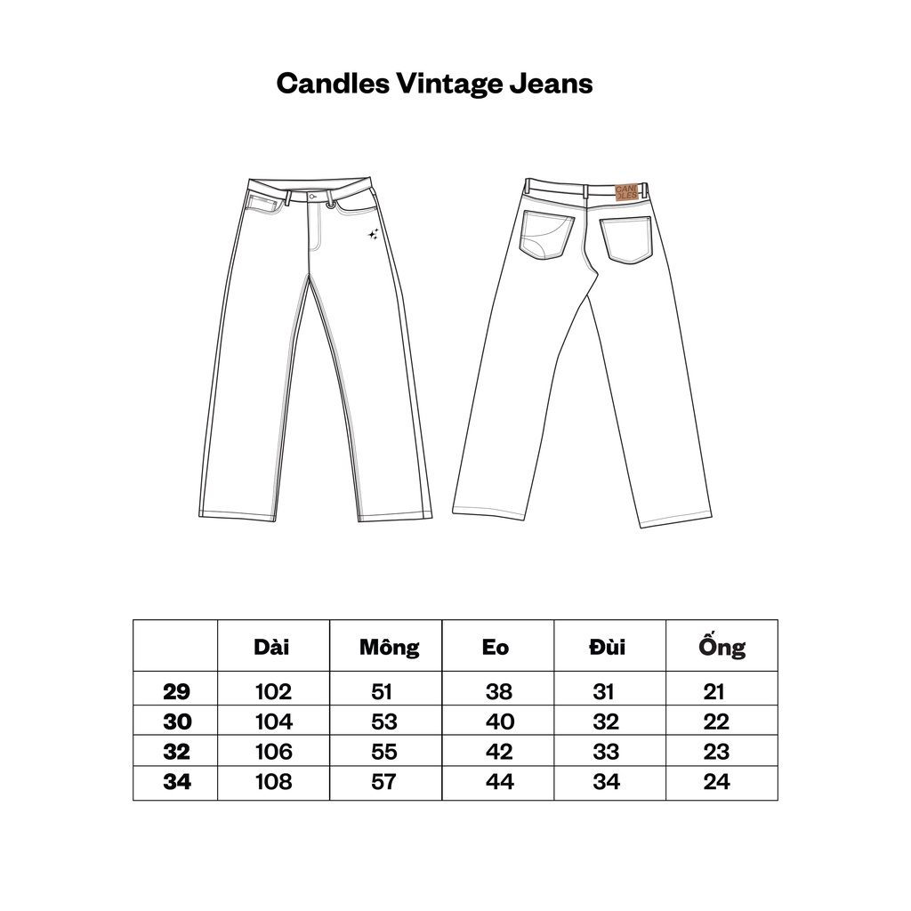 Quần jeans nam nữ dáng straight CANDLES VINTAGE STRAIGHT chi tiết mài rách thủ công denim 13oz washed chính hãng