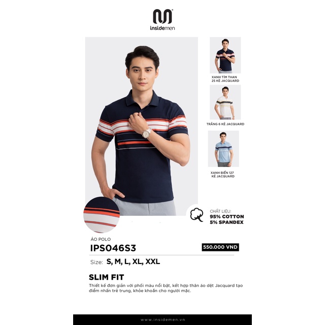 Áo thun nam POLO INSIDEMEN Form Slim Fit thiết kế vải cá sấu cotton cao cấp ngắn tay cực sang trọng và lịch lãm IPS046S3