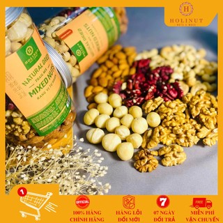 Mix nhân hạt khô cao cấp holinut| hạt óc chó đỏ, hạt macca, hạt điều, hạt hạnh nhân 500g