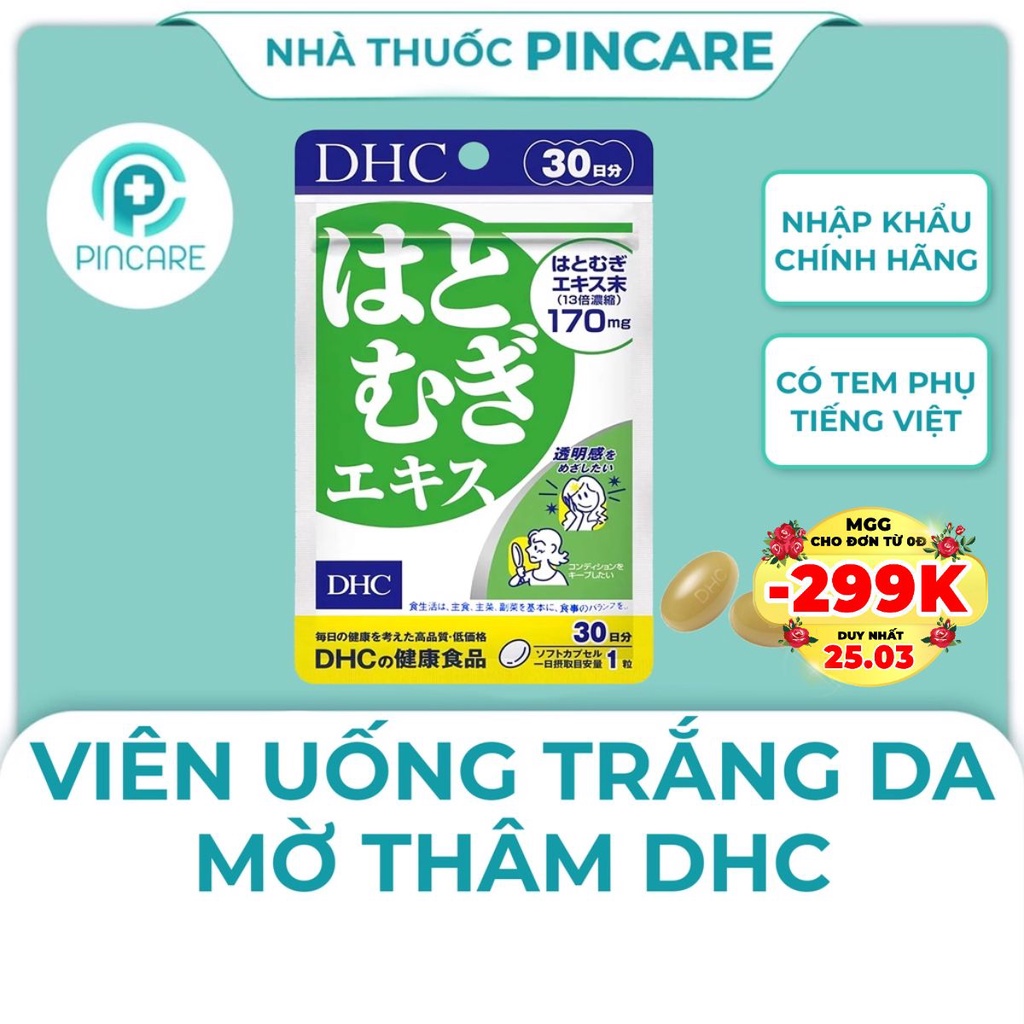 Viên uống trắng da DHC Nhật Bản Adlay Extract 30 viên/30 ngày- Hàng chính hãng - Nhà Thuốc PinCare (XANH LÁ CÔ GÁI)