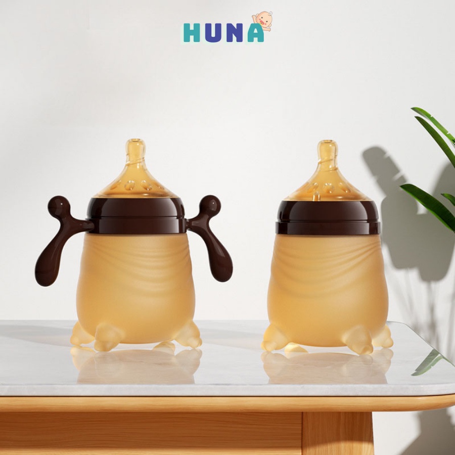 Bình sữa silicon nano bạc cổ rộng cao cấp HUNA cho bé bú dễ dàng -  Siêu mềm, chống sặc, kháng khuẩn 150ml/240ml