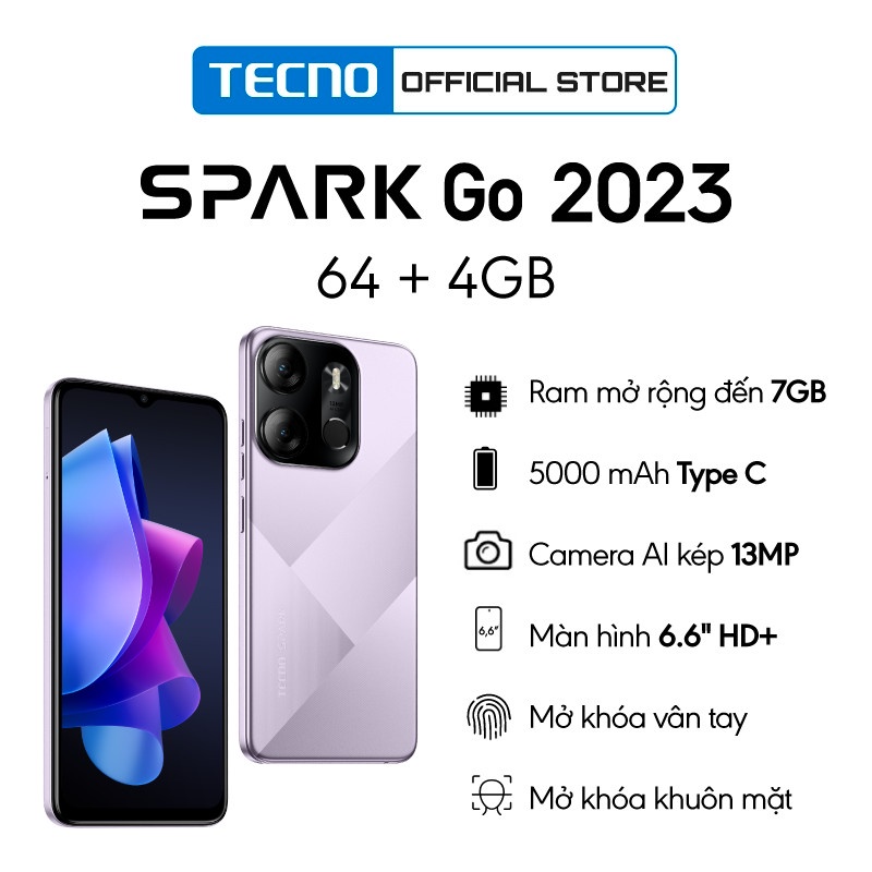 Điện thoại Tecno SPARK GO 2023 4GB/64GB - Helio A22 | 5000 mAh | 6,6" HD+