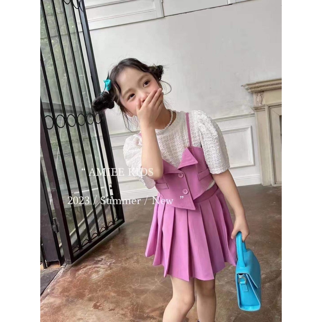 Set Bộ liền 2 dây phối chân váy xếp ly