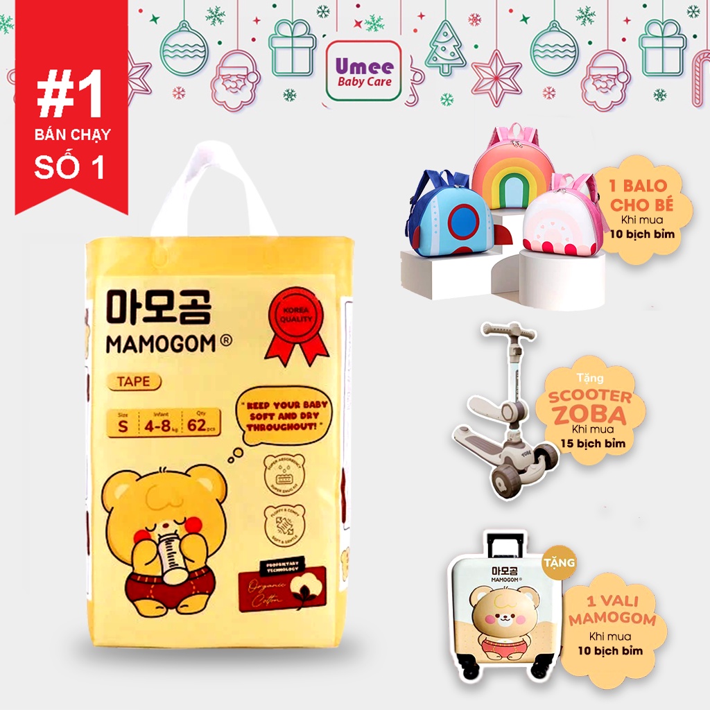 Tã/ Bỉm MAMOGOM hữu cơ cao cấp công nghệ Hàn Quốc dán/ quần đủ size S62/M52/M48/L44/XL40/XXL38 - Umee Babycare