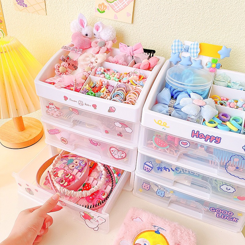 Tủ nhựa đựng Đồ Mini Dùng Học Tập Mỹ Phẩm Decor Bàn Học, Kệ 3 Tầng Mini Đựng Đồ- Tặng Kèm Sticker