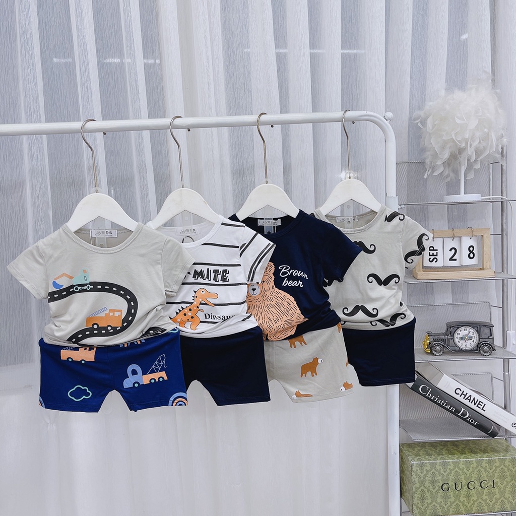 Bộ quần áo bé trai chất cotton thun lạnh cho bé từ 8 - 18kg mặc thỏa mái thoáng mát