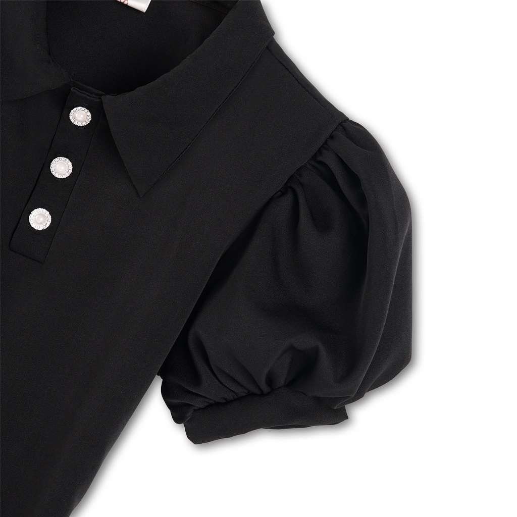 Váy đầm Polo Fiona hở lưng tiểu thư phối nơ tay bồng SOURIS BY G