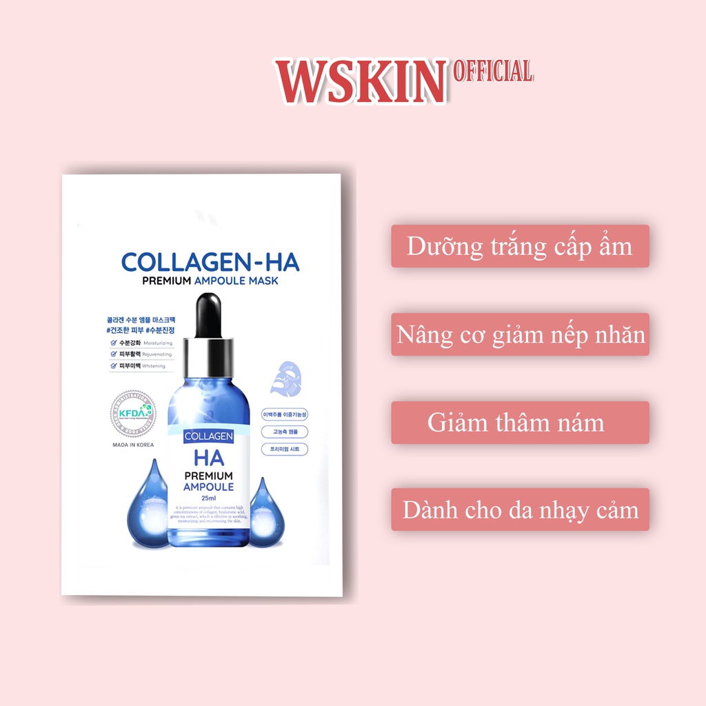Mặt nạ trắng da dưỡng ẩm cao cấp WSKIN Collagen HA Ampoule Mask