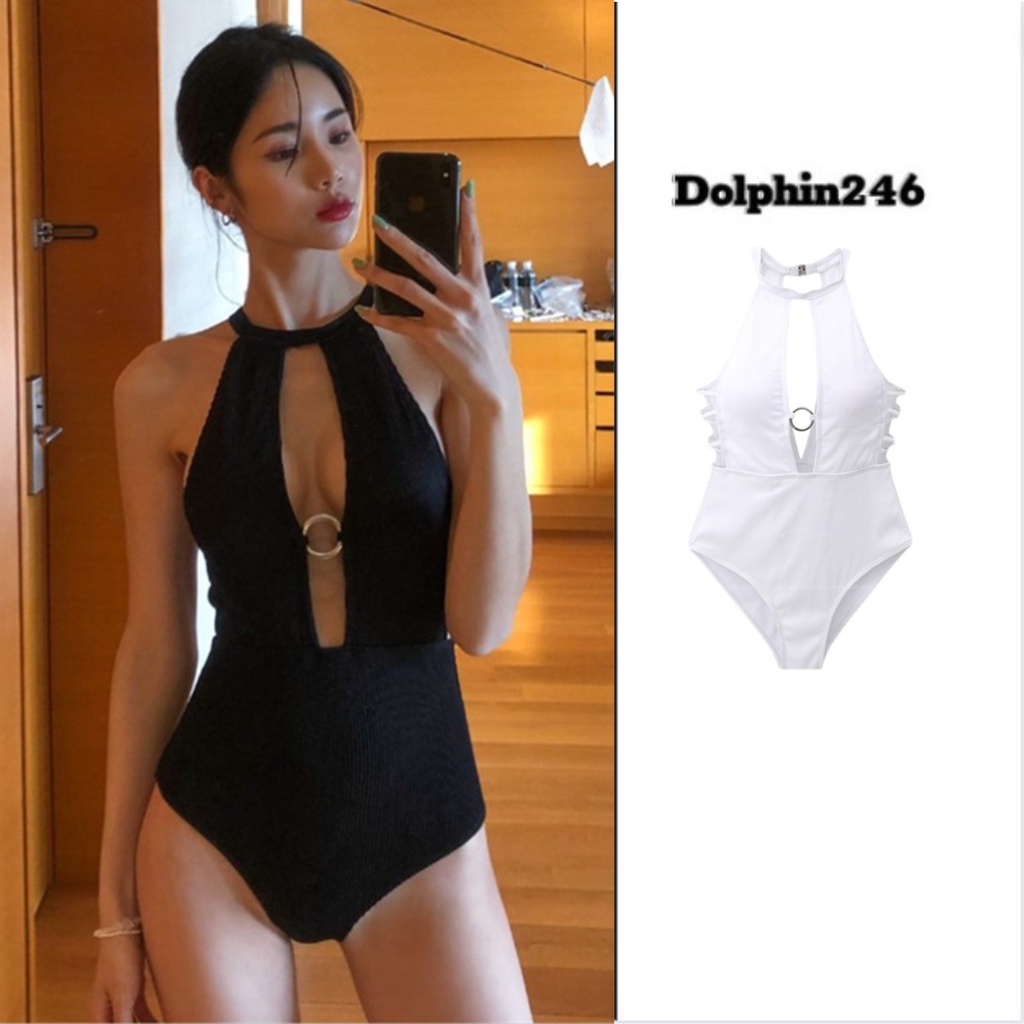 Bikini 1 mảnh liền thân đồ bơi nữ đi biển cổ yếm xẻ giữa sexy hở lưng khoét eo phong cách Hàn Quốc 2730 D-8