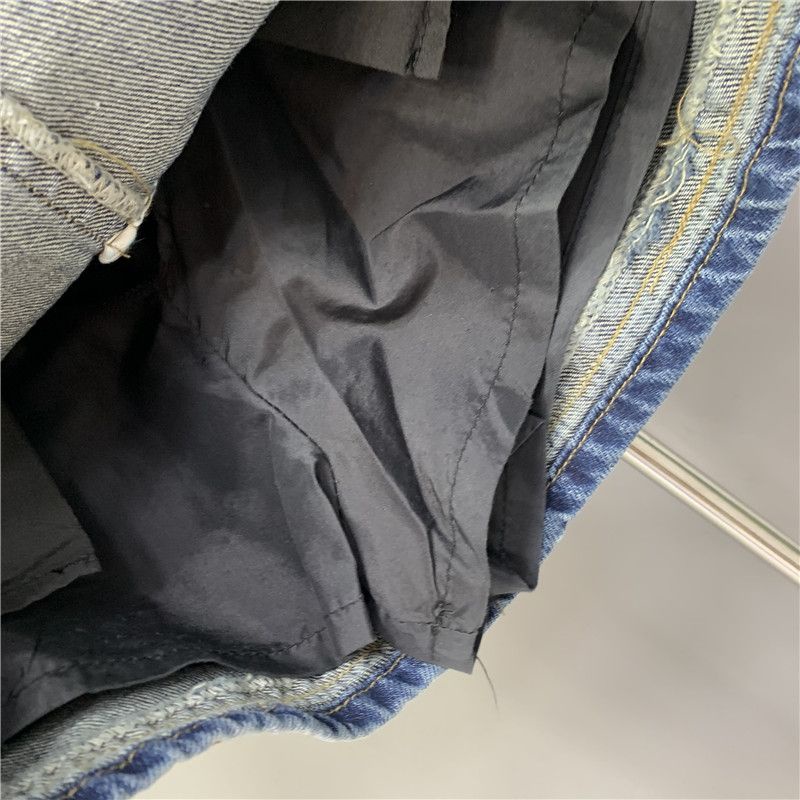 Jiashucheng Váy Denim Mỏng Màu Xanh Dương Tương Phản Trang Trí