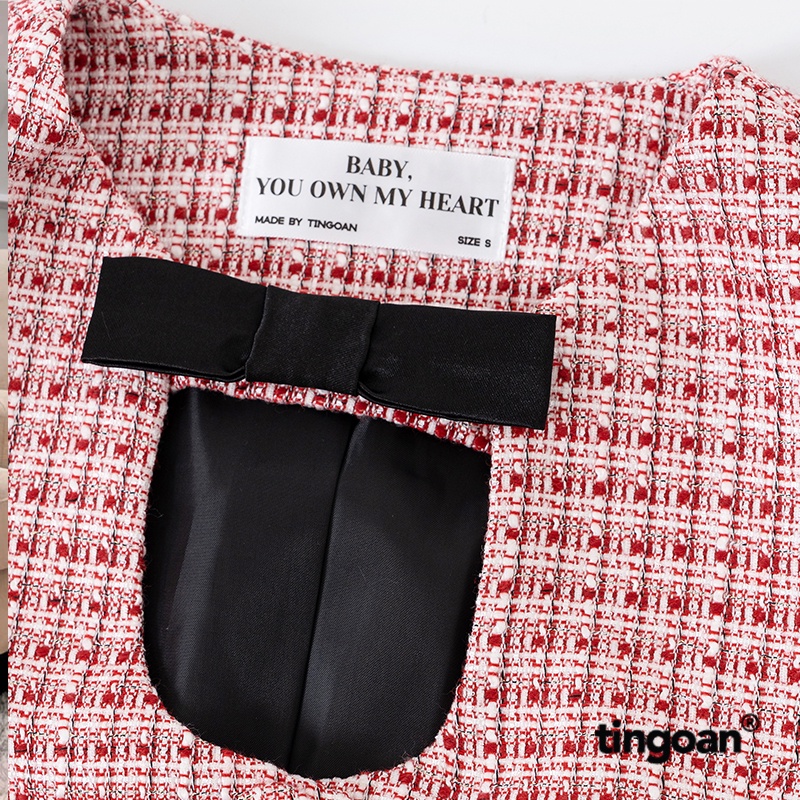 TINGOAN® - Áo tweed lửng đỏ chiết eo cut-out ngực đính nơ BABY DIAMOND TOP/DR