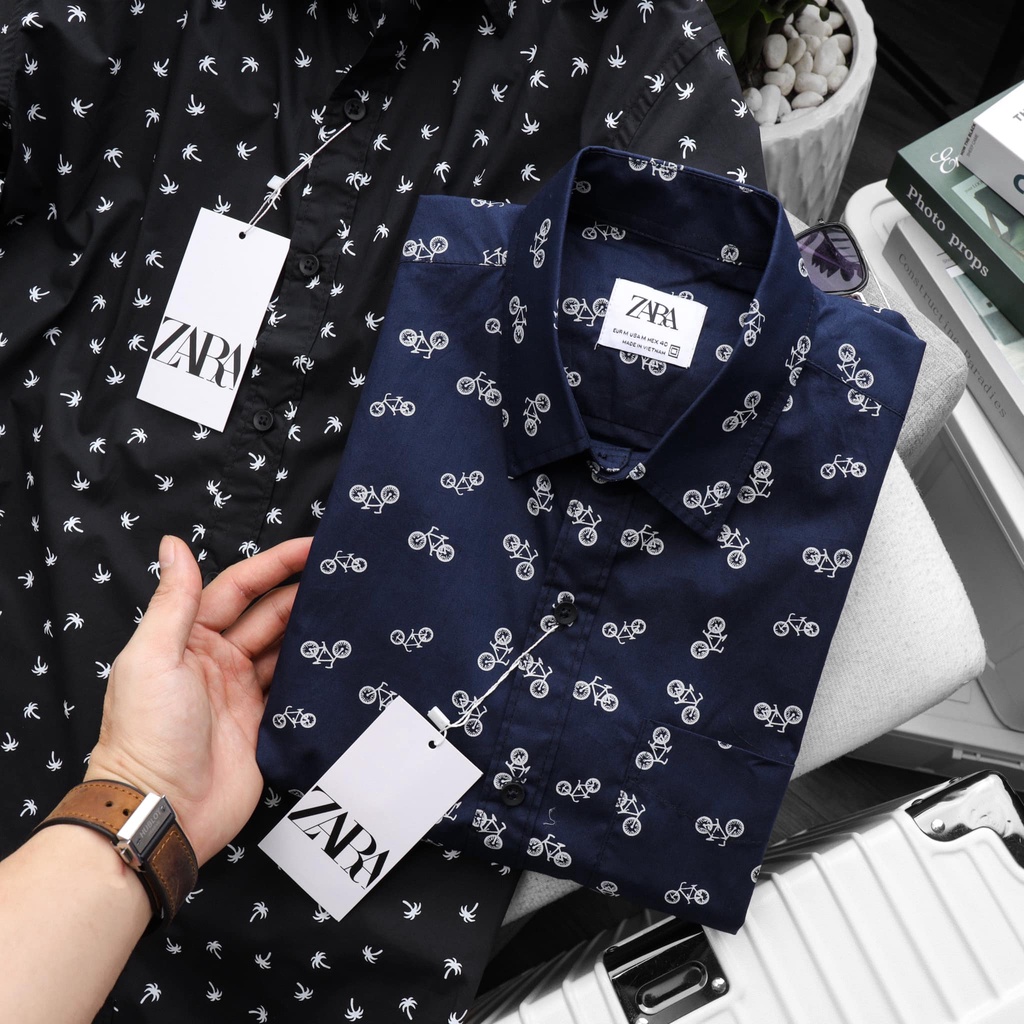 Áo sơ mi nam tay ngắn Z a r a hoạ tiết form slim fit