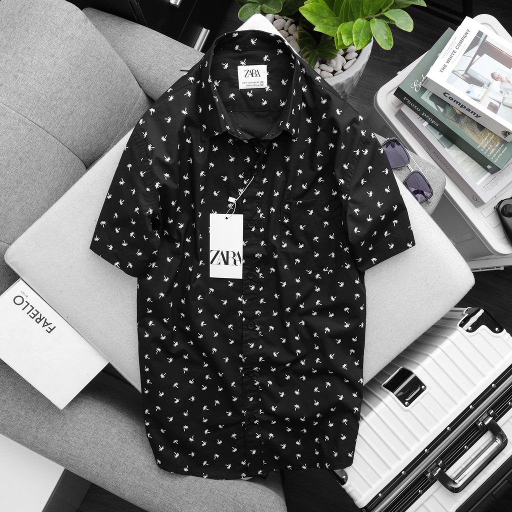 Áo sơ mi nam tay ngắn Z a r a hoạ tiết form slim fit