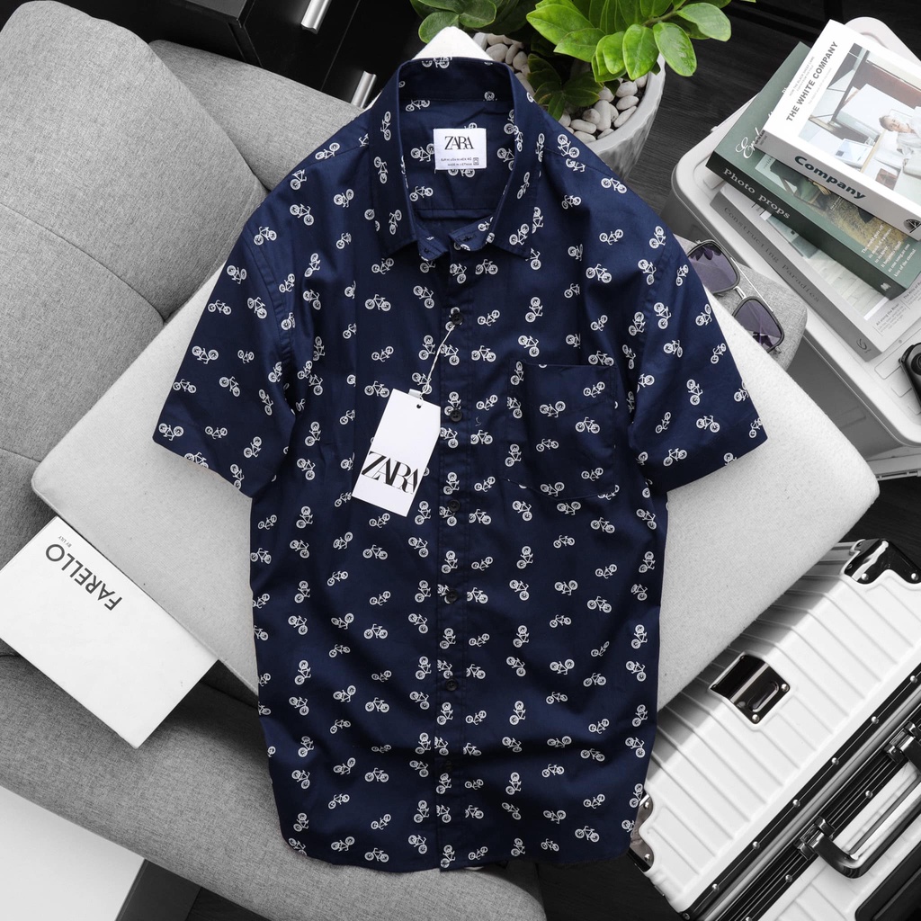Áo sơ mi nam tay ngắn Z a r a hoạ tiết form slim fit