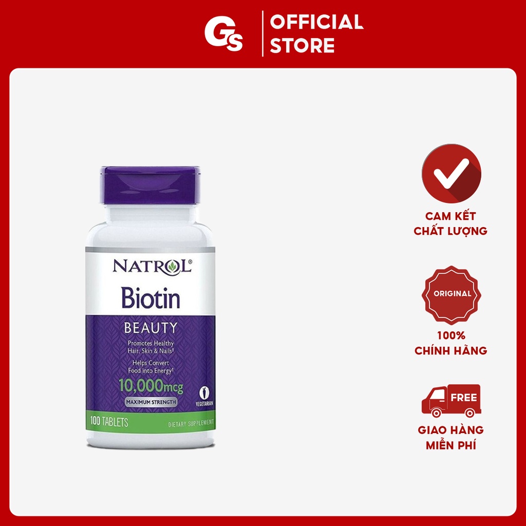 Viên uống hỗ trợ mọc tóc Natrol Biotin (10000 mcg) nhập khẩu Mỹ - Gymstore tăng cường sức khỏe toàn diện