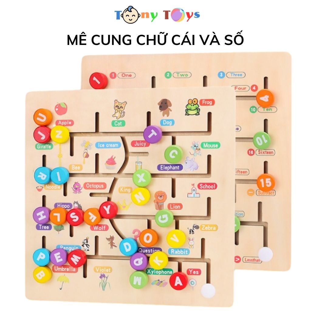 Đồ chơi mê cung gỗ gồm chữ và số kích thước 30*30*2.5 cm giúp bé vận dụng tay và não cùng lúc