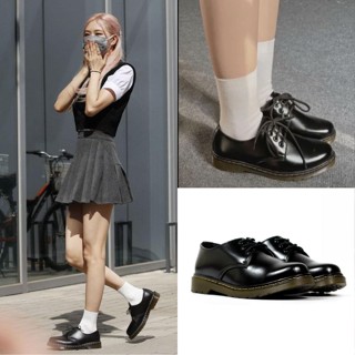 Giày da nam nữ LC1461 đen trơn Lucas, kiểu dáng đốc, da bóng, đế kếp cao 3,5cm có khâu đế, trẻ trung