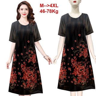 ROMI - Đầm Suông Trung Niên Cổ Tròn Tay Ngắn Dáng Dài Chữ A 2 Lớp Voan Hoa Cao Cấp Tặng Mẹ 3367 3226 3309 3244 3344