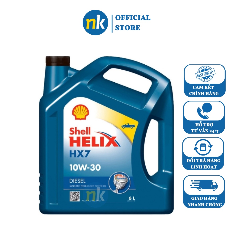 Nhớt Shell Helix HX7 Diesel 10W30 6L nhập khẩu Thái - Dùng cho xe máy dầu, xe bán tải, xe tải mới, xe khách
