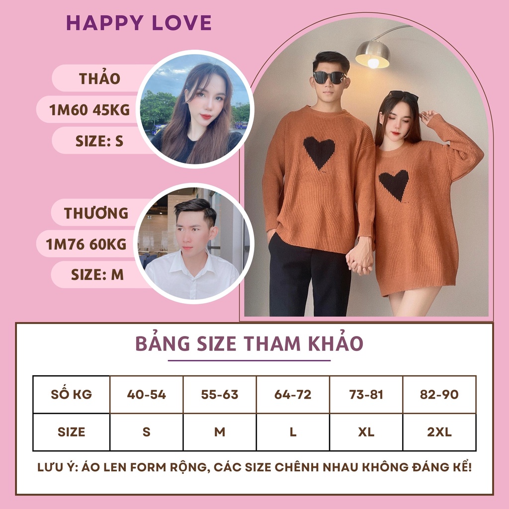 Áo len đôi nam nữ hình trái tim HAPPYLOVE áo len cặp màu cam đất chất len đẹp H34