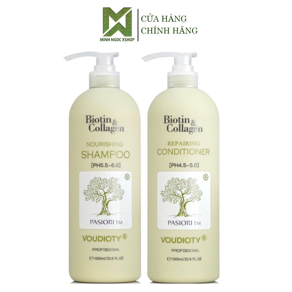 Dầu gội xả cho tóc dầu Biotin xanh lá, Biotin Collagen Voudioty 1000ML chính hãng