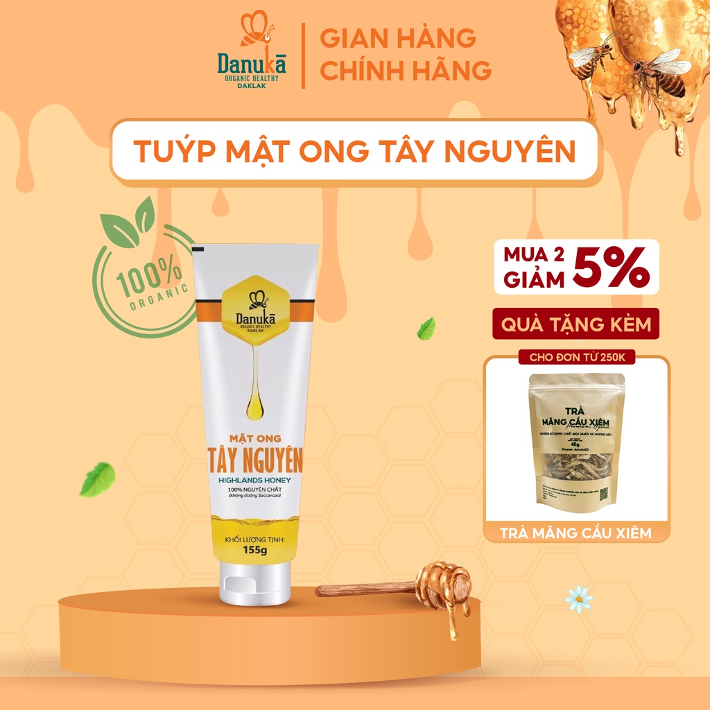 Tuýp Mật Ong Tây Nguyên Danuka Nguyên Chất Tuýp Nhỏ Tiện Dụng Hàm Lượng 155g/tuýp Chính Hãng
