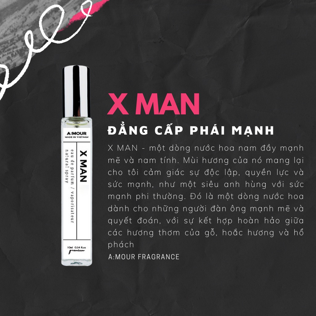 Nước Hoa Nam Amour X Man Nguyên Liệu Nhập Pháp Hương Thơm Sang Trọng, Lôi Cuốn Dạng Xịt 10ml và 2ml