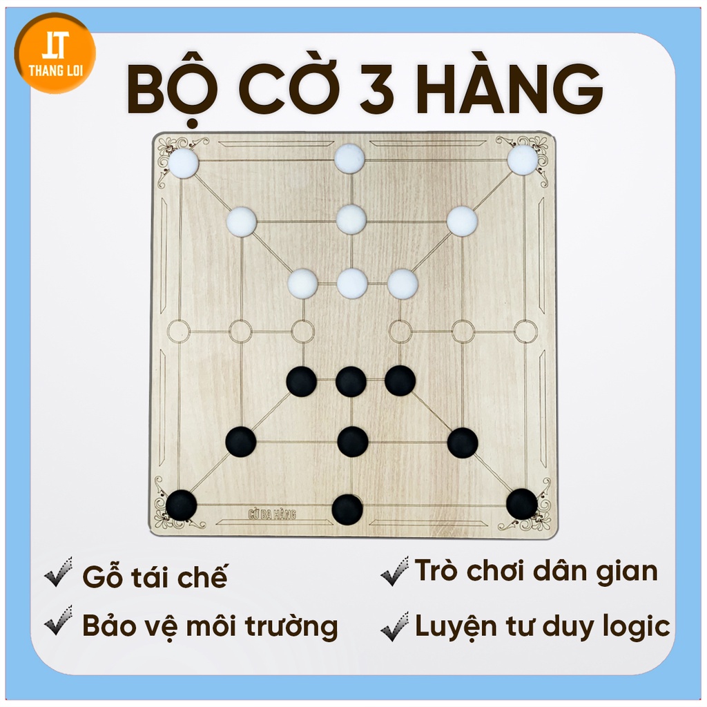 Cờ 3 hàng, cờ gánh 2 trong 1, boardgame cổ truyền Việt Nam, làm từ gỗ tái chế bảo vệ môi trường, rèn tư duy