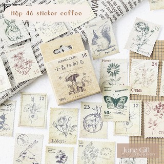 Hộp 46 sticker tem thư retro trang trí sổ, làm journal