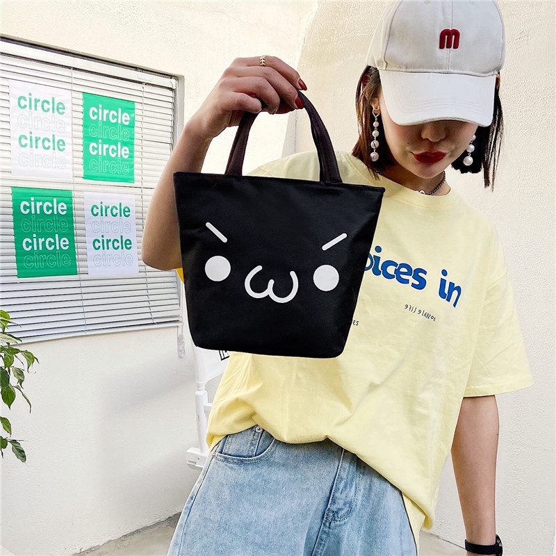 Túi xách nữ mini vải nhỏ gọn in họa tiết cảm xúc dễ thương đi chơi, đi biển khóa kéo tiện dụng HX250