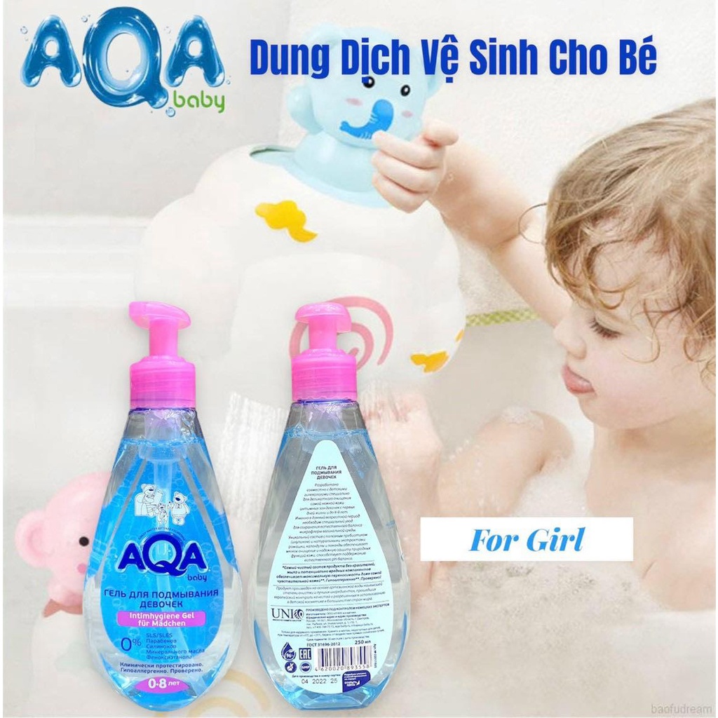 Dung dịch vệ sinh AQA kháng khuẩn chống viêm cho bé trai bé gái từ 0+ - 250ml