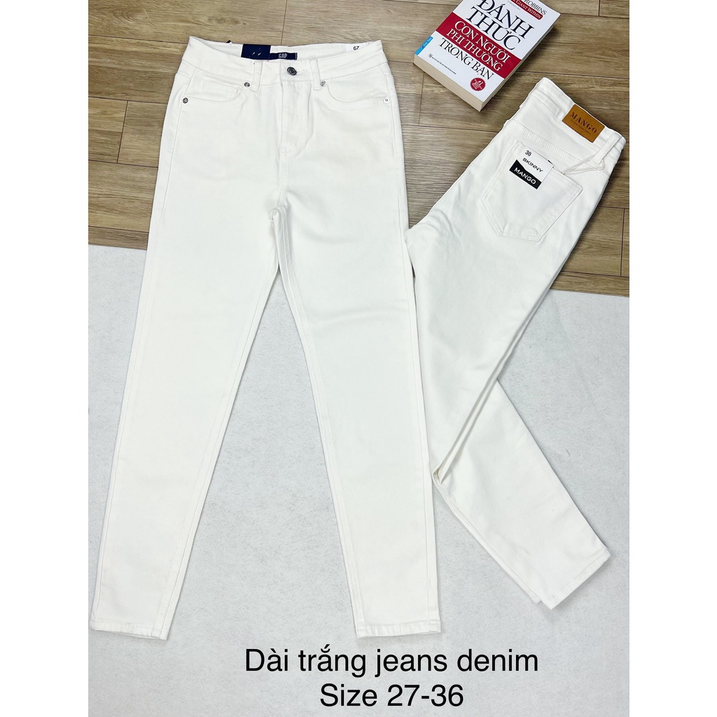 QUẦN JEANS NỮ DÀI LƯNG CAO DÁNG ÔM MÀU TRẮNG