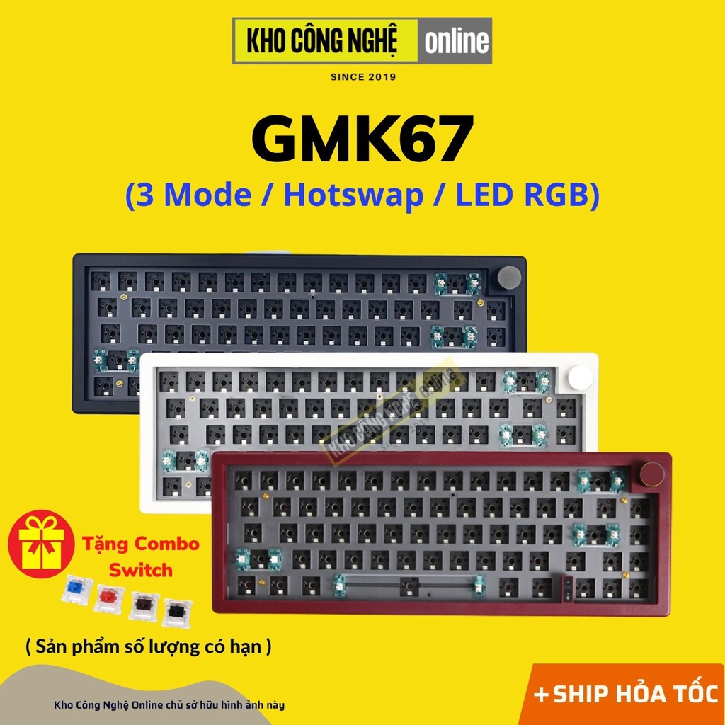 Bộ kit bàn phím cơ không dây GMK67 Mạch Xuôi | Gasket Mount | (Bluetooth 5.0 / Wireless 2.4Ghz / Hotswap / Led RGB)