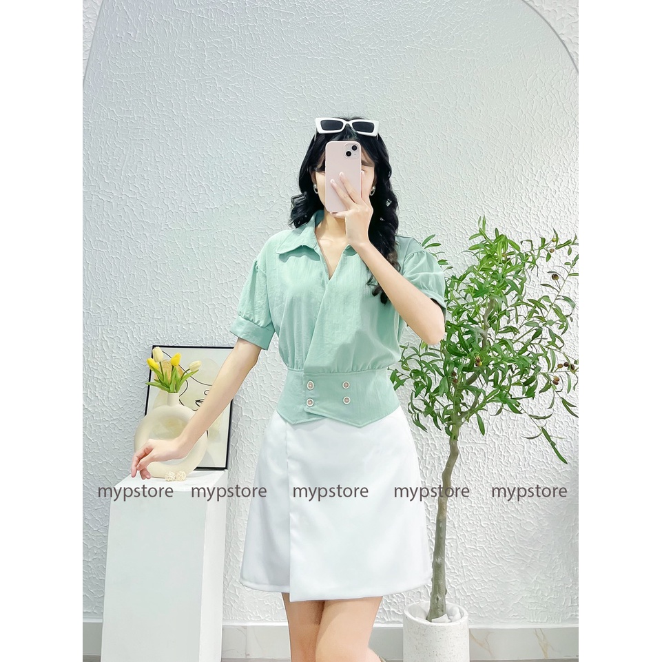 Áo sơ mi croptop bo eo mypstore A57