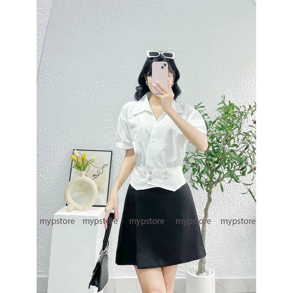 Áo sơ mi croptop bo eo mypstore A57
