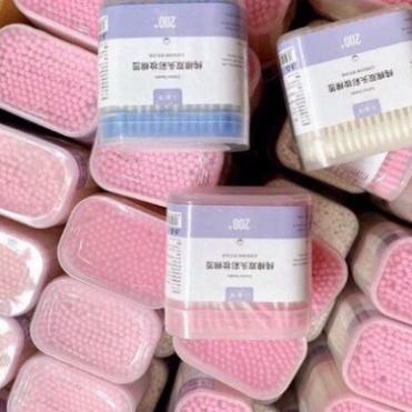 Hộp 200 tăm bông 2 đầu vệ sinh tai, mũi - kháng khuẩn, mềm mịn BN 001 BH 003