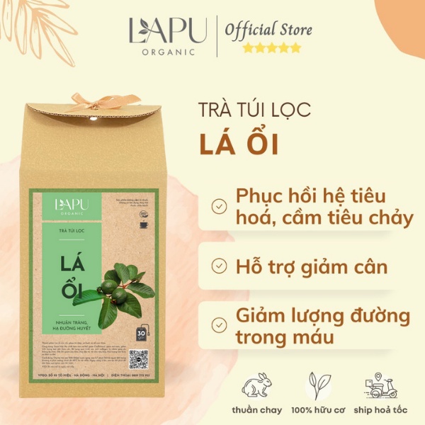 Trà lá ổi túi lọc - Trà cầm tiêu chảy, hạn chế bị tiểu đường, hỗ trợ giảm cân, cải thiện hệ tiêu hóa -100% thiên nhiên