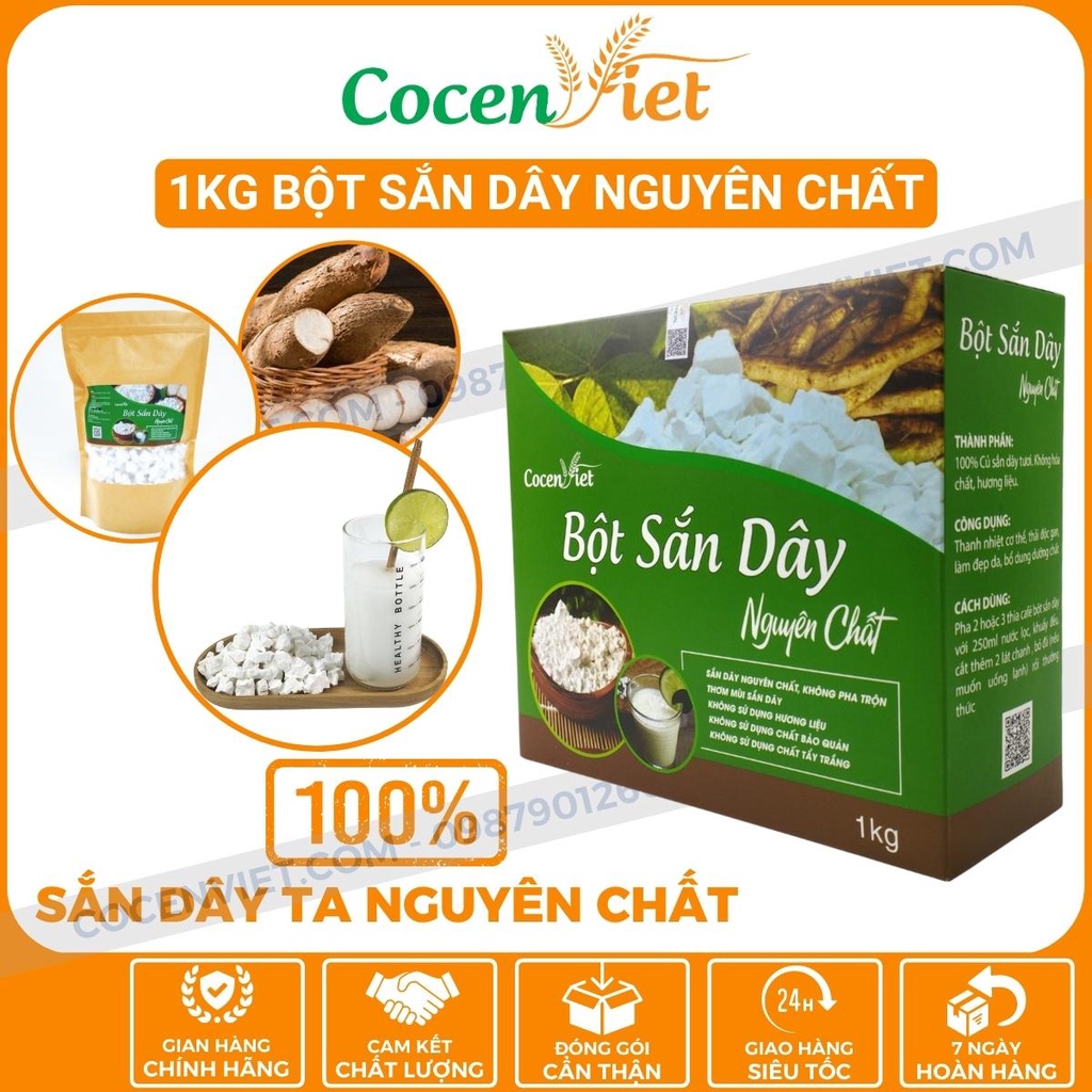 Bột Sắn Dây Sấy Điện Nguyên Chất Thơm Ngon Trắng Sạch Loại 1Kg Hàng Bao Chuẩn Thanh Nhiệt G.i.ả.i Đ.ộ.c BSD04 CocenViet